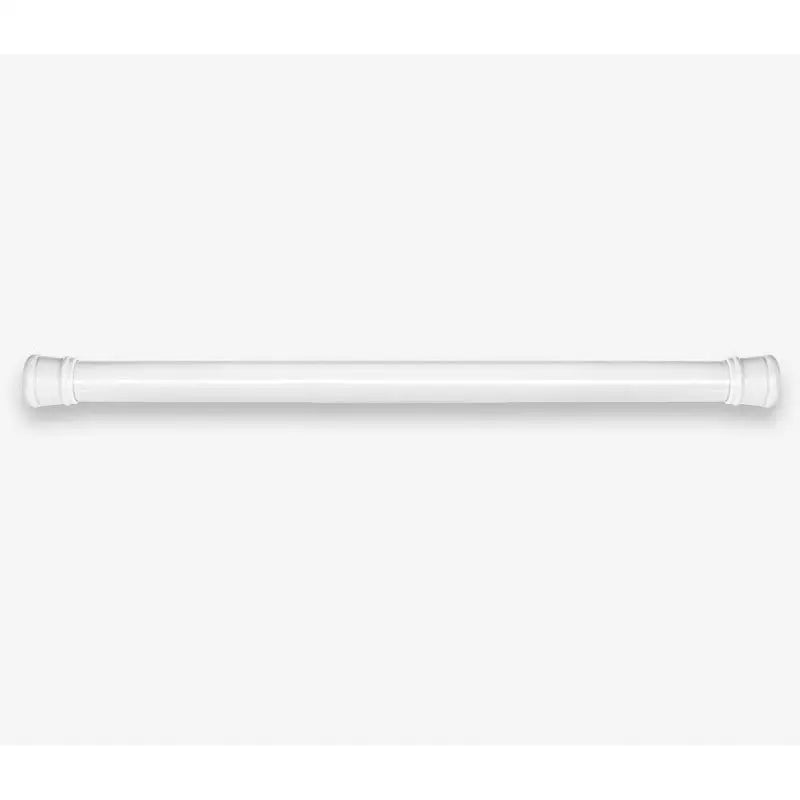 Hvit dusjstang i metall, teleskopisk design med forsterkede ender, vist rett forfra mot nøytral bakgrunn.