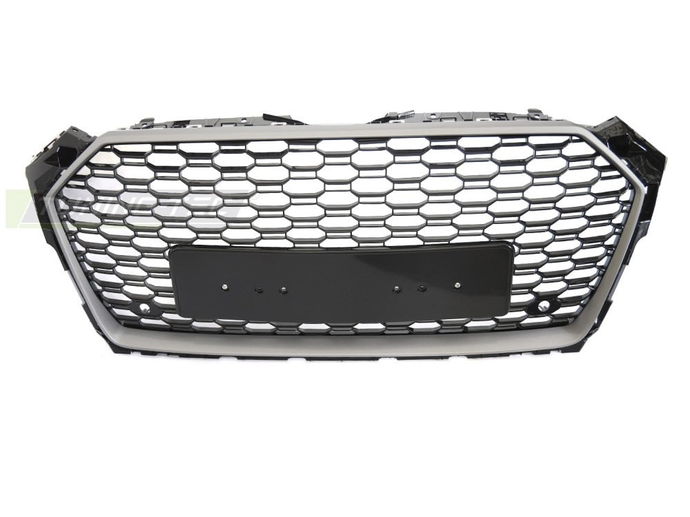 Detaljbilde av grill til Audi A5 F5 Coupe, Sportback og Cabrio med sport-linjer og festedetaljer.