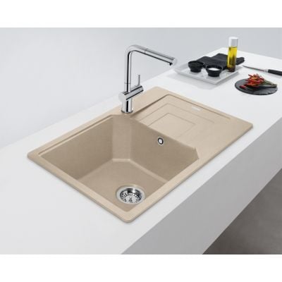 Franke Urban kjøkkenvask i granitt beige med avrenningsfelt sett ovenfra