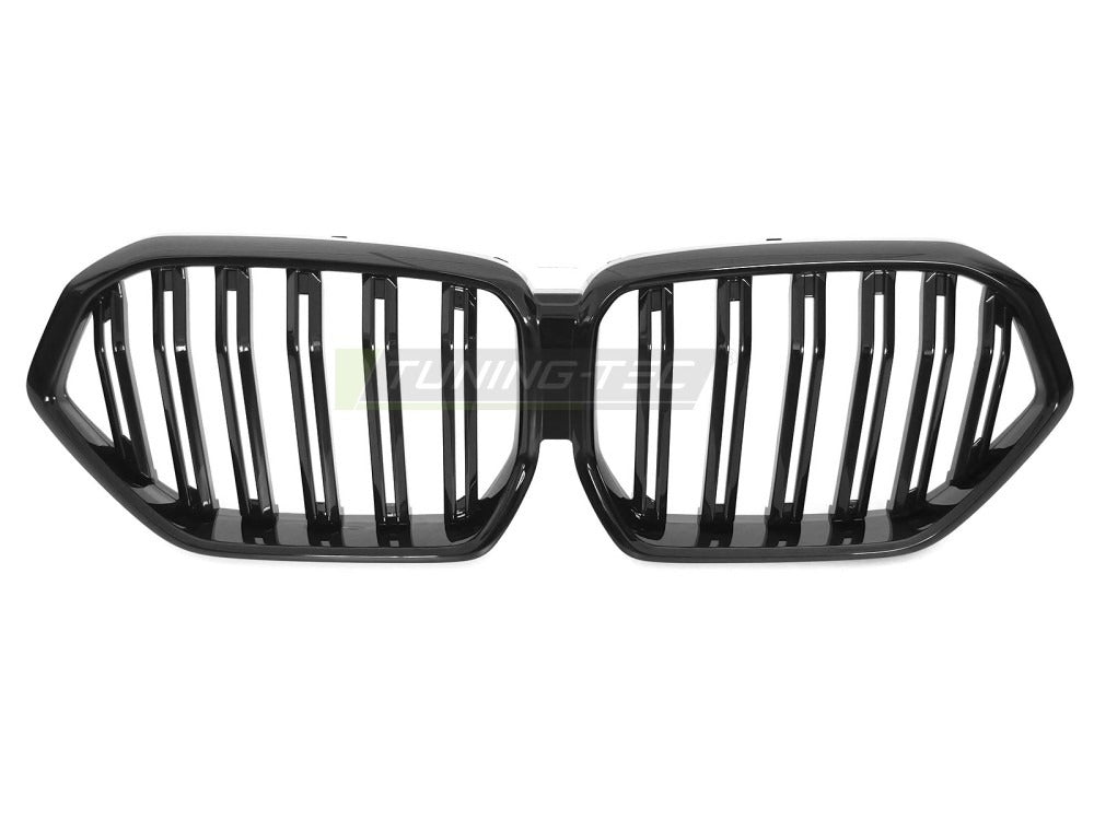 Detaljbilde av Grill X6 G06 19-23 blank sort med lamellstruktur og BMW-nyrer.