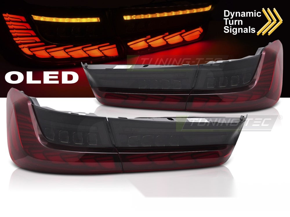 Detaljbilde av baklykter BMW G20 19-22 med LED-detaljer.