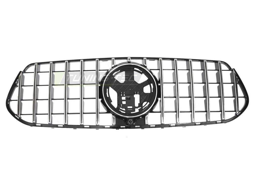 Detaljbilde av Grill Mercedes GLE W167/C167 23- sort/krom med GT-mønster og emblemfeste.