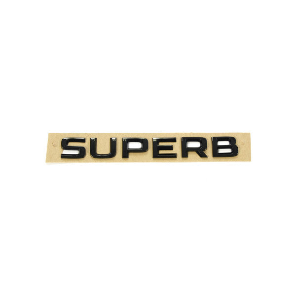 Emblem/logo til Skoda Superb Black Glossy i svart blank ABS-materiale montert på bakluke