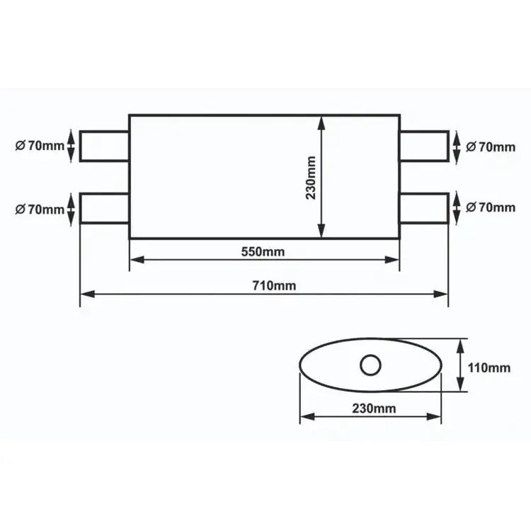 Eksospotte Midtre 70mm Slide 304ss 550mm