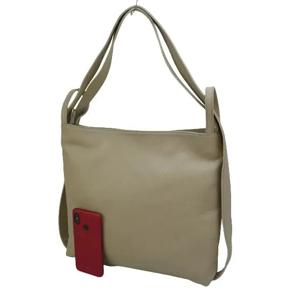 Ekte Italiensk Lær 2-i-1 Ryggsekk Tote Veske Skinn