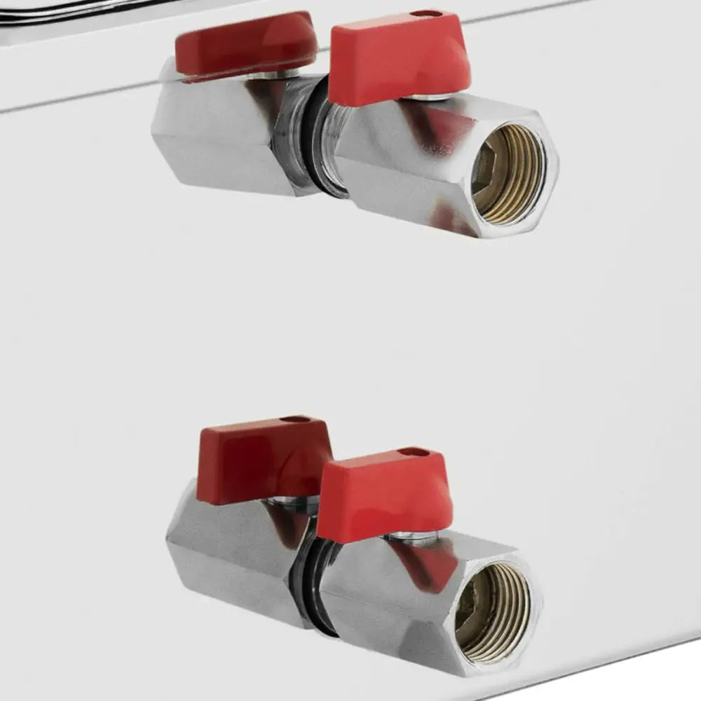 To metallventiler med rød hendel, sidevisning som fremhever synlige innvendige gjenger mot blank bakgrunn.