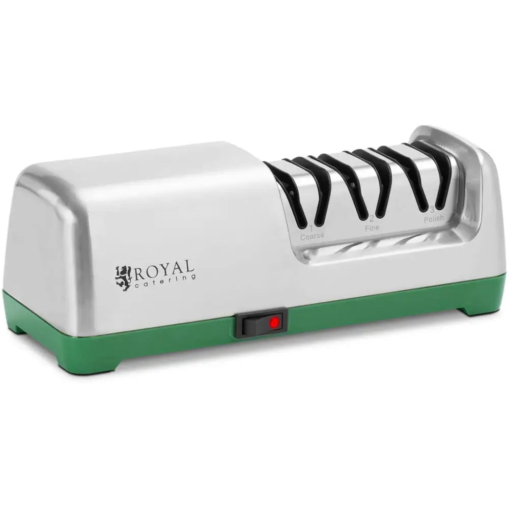 Elektrisk 3-nivå diamantknivsliper, skrå vinkel som viser tre tydelig merkede slipespor og frontplassert av/på-knapp.