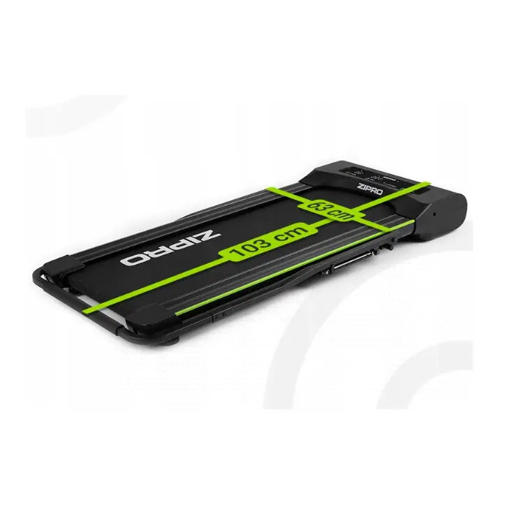 Tredemølle Zipro Lite, oversiktsbilde som fremhever grønne målstreker og måltegninger på løpeflaten.