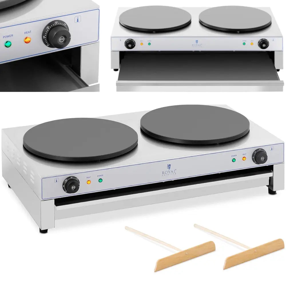 Elektrisk Dobbel Pannekakeruller med Skuff 230v 40 Cm 2 x 3000 w