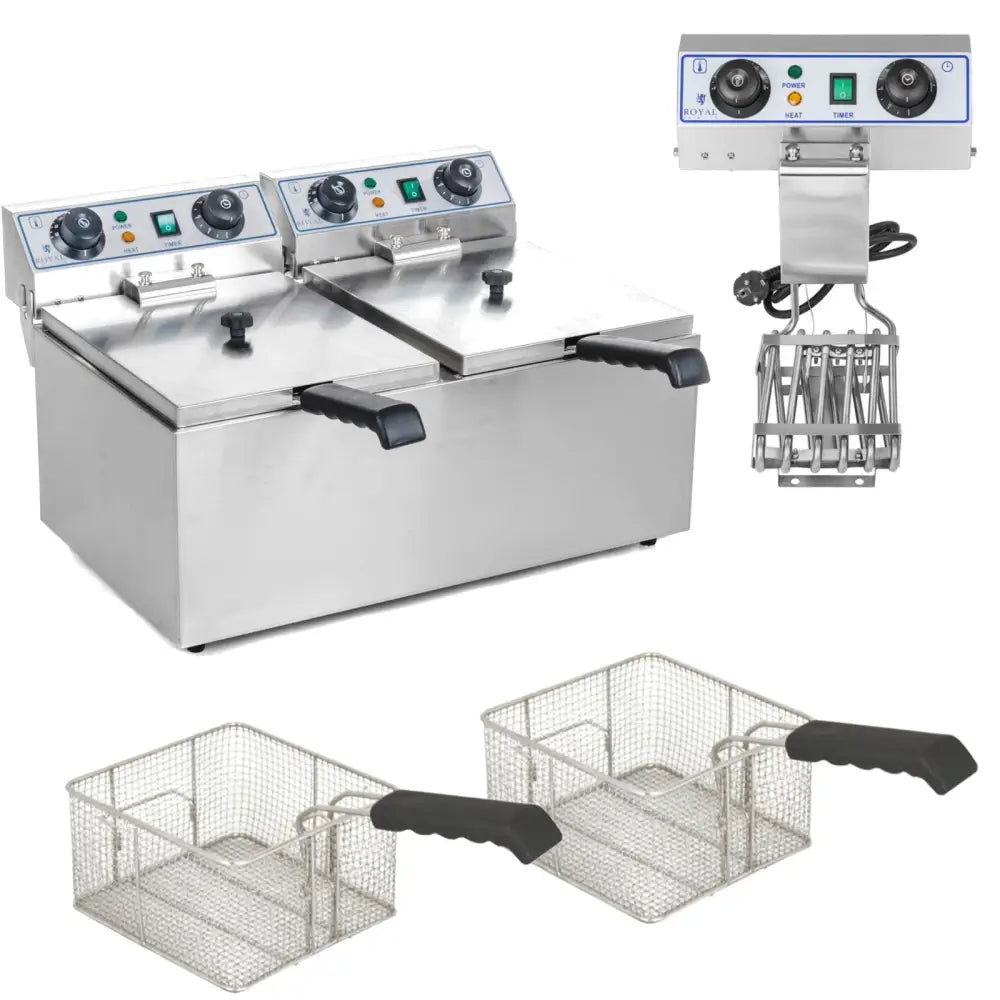 Elektrisk Dobbelt Kammer Fritertank med Timer 2x9l