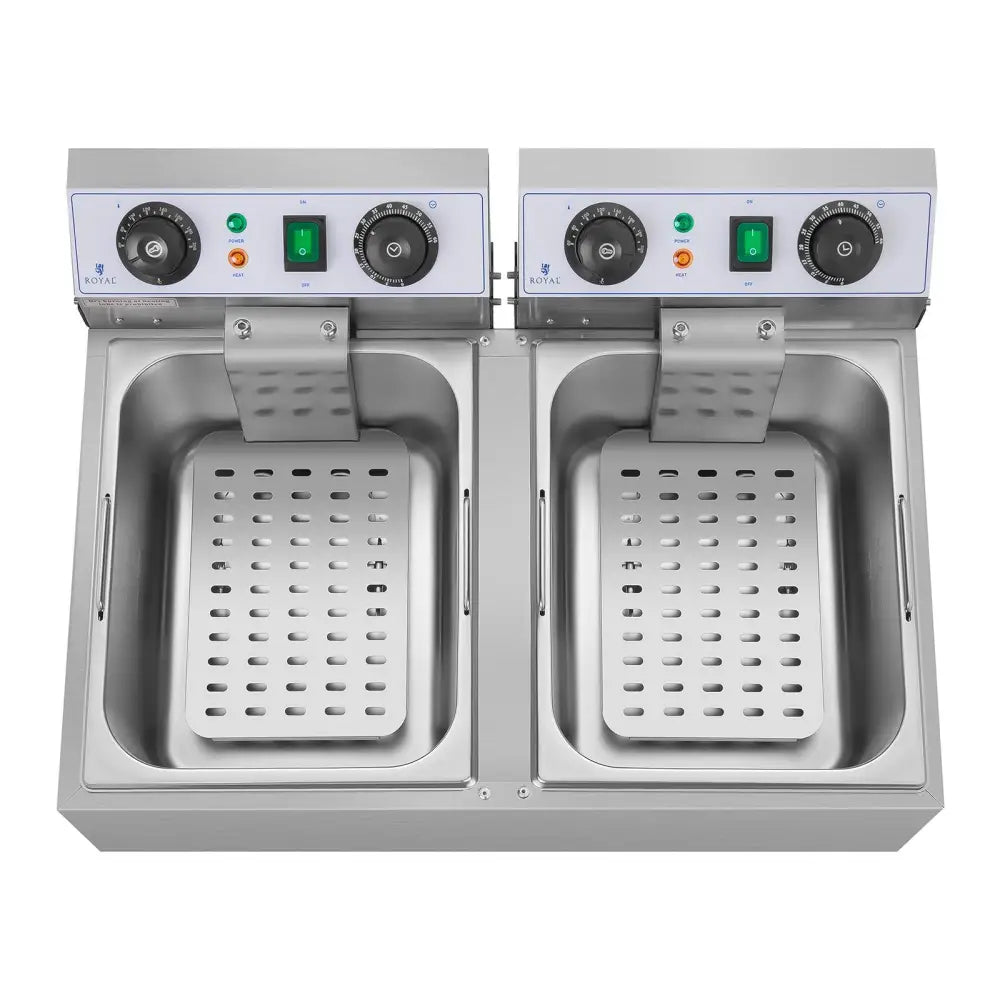 Elektrisk Justerbar Gastronomisk Fritøse med Timer - 230 v 2 x 3200w 2 x 10 l