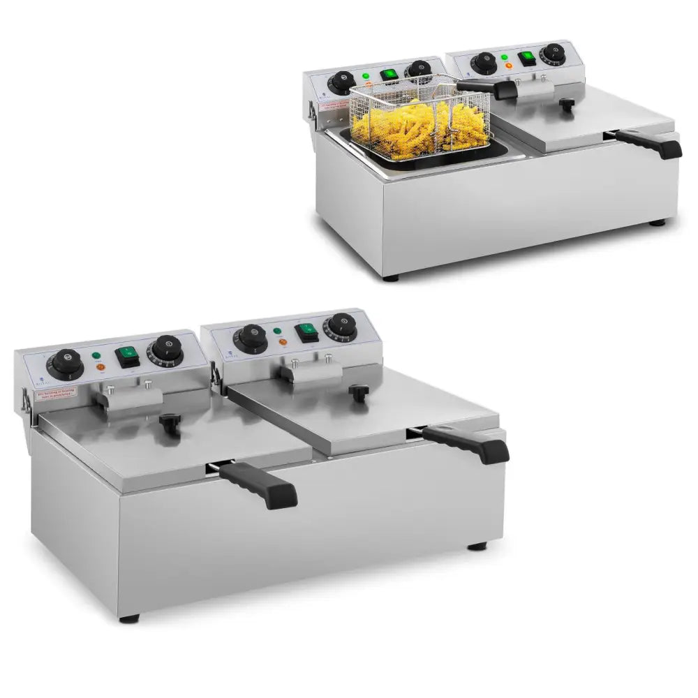 Elektrisk Justerbar Gastronomisk Fritøse med Timer - 230 v 2 x 3200w 2 x 10 l