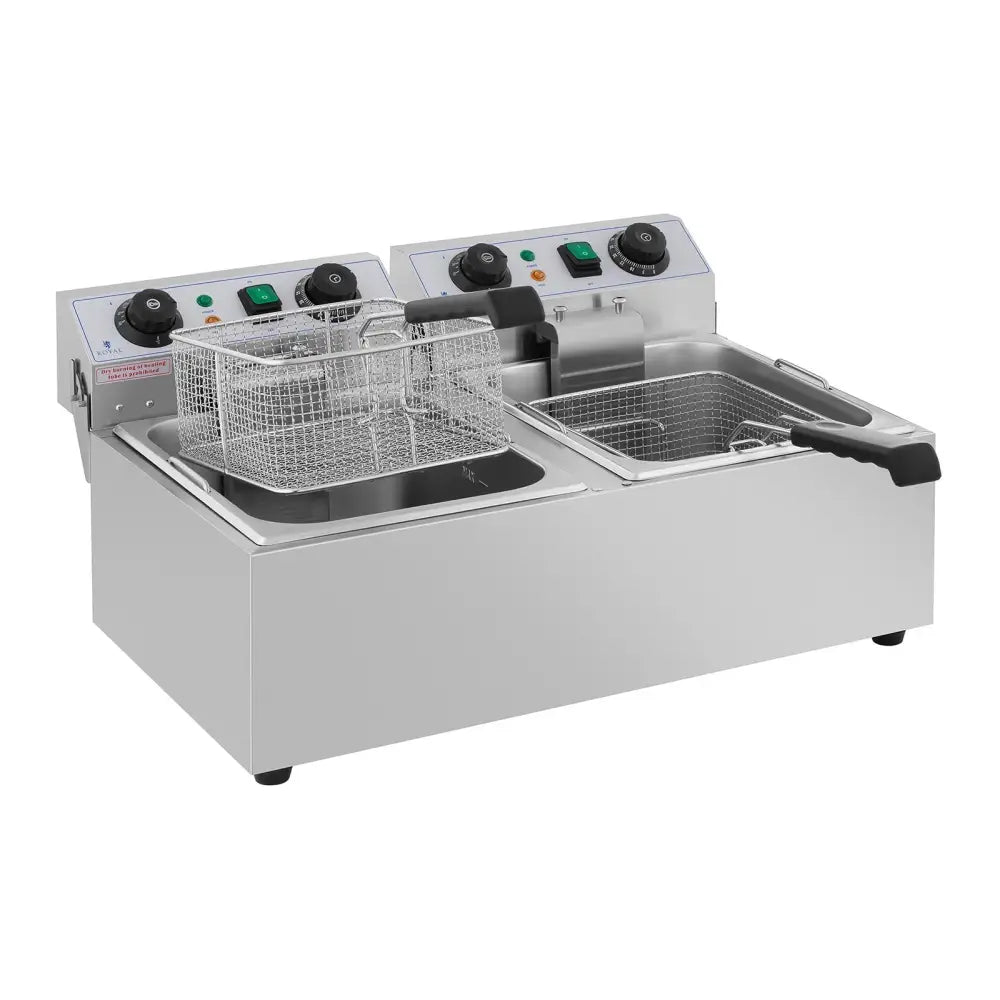 Elektrisk Justerbar Gastronomisk Fritøse med Timer - 230 v 2 x 3200w 2 x 10 l
