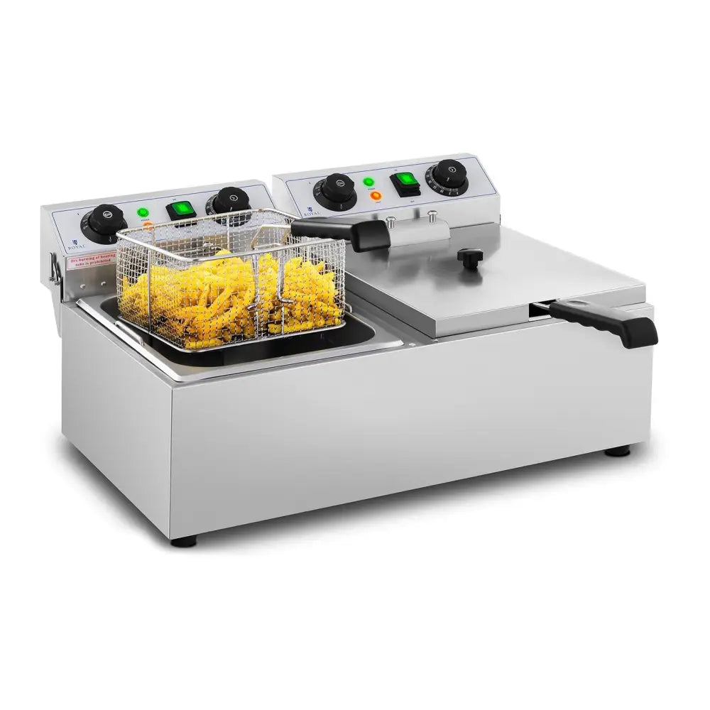 Elektrisk Justerbar Gastronomisk Fritøse med Timer - 230 v 2 x 3200w 2 x 10 l