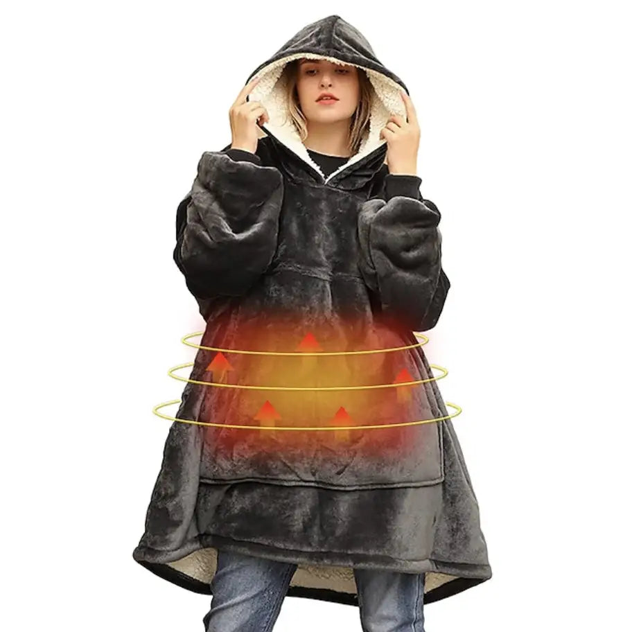 Elektrisk Oppvarmet Oversize Varm Teppe-hettegenser Tykk Xxl