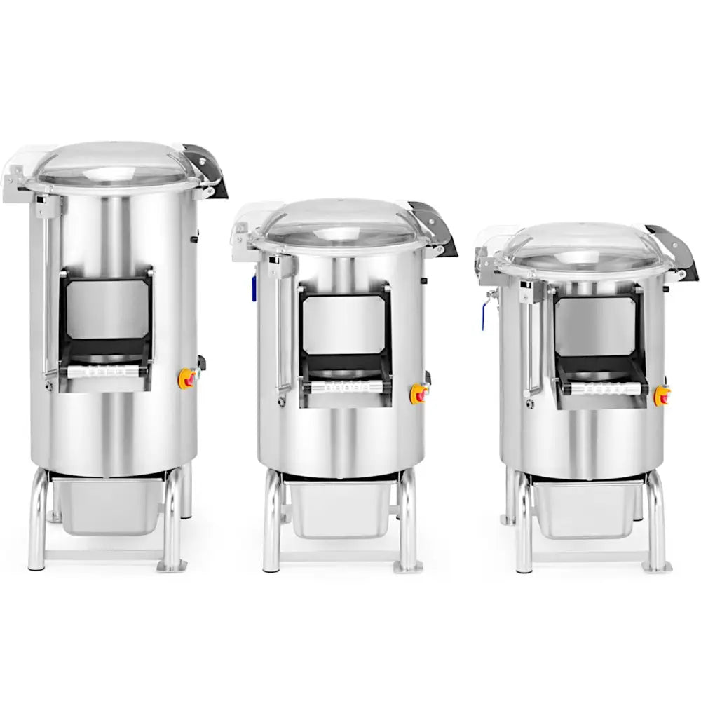 Elektrisk potetskreller Kitchen Line, tre størrelser i rustfritt stål med gjennomsiktige lokk og sidebrytere.
