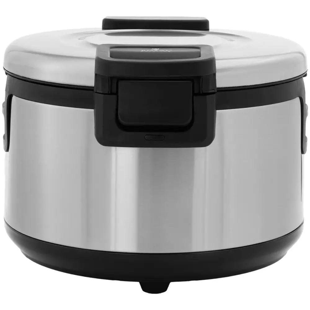 Elektrisk risvarmer 19 l, frontbilde med synlig lokklås og glatte, børstede stålsider.