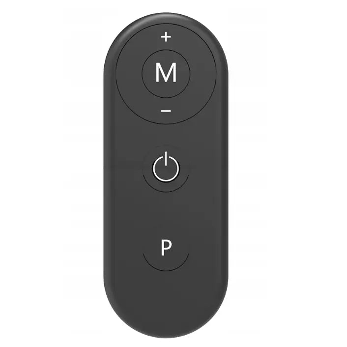 Fjernkontroll til sammenleggbar tredemølle FUNFIT V2, sort design med hvite funksjonsknapper sett ovenfra.