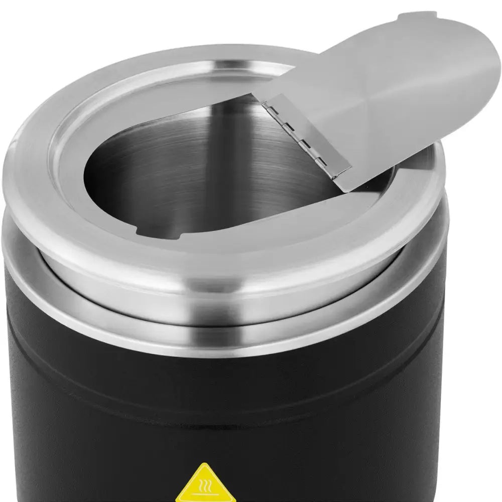 Elektrisk termostatkjele for suppe, toppvisning med åpent lokk og innvendig beholder i børstet stål.