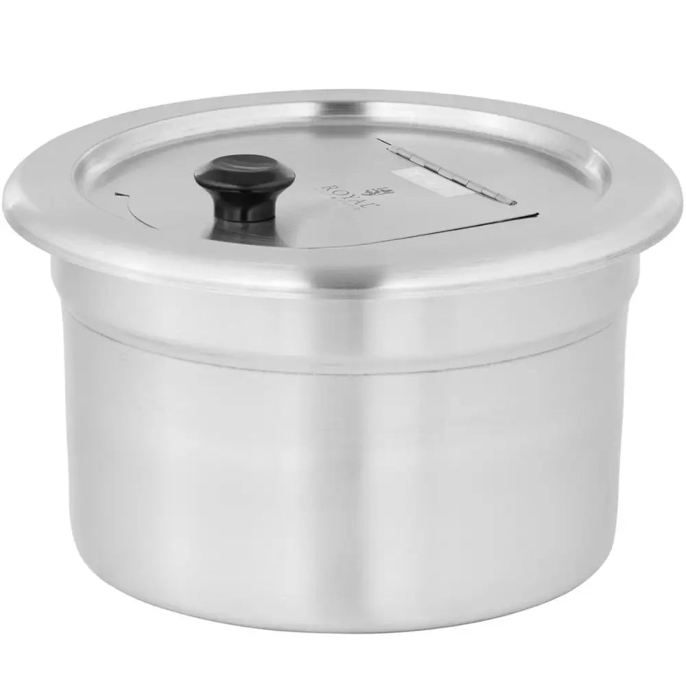 Elektrisk termostatkjele for suppe, 11 liter, sett skrått forfra med lokk og spor for sleiv.