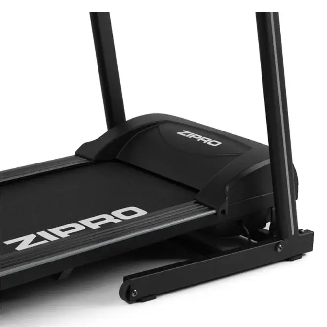 Tredemølle Zipro Colt, detaljert sidevisning av svart løpebånd med hvit logo og robuste metallben.