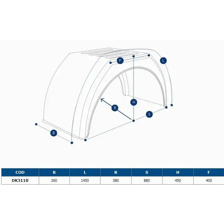 Enkel skjerm med flat topp, teknisk sideprofil med målmarkeringer og dimensjonstabell på hvit bakgrunn.