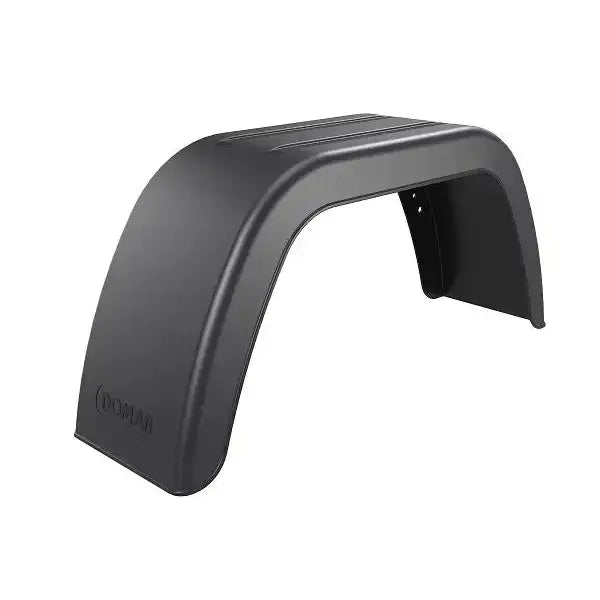 Enkelt skjerm for tilhenger 13'', sort plast med avrundede kanter og diskret logo, skrå visning.