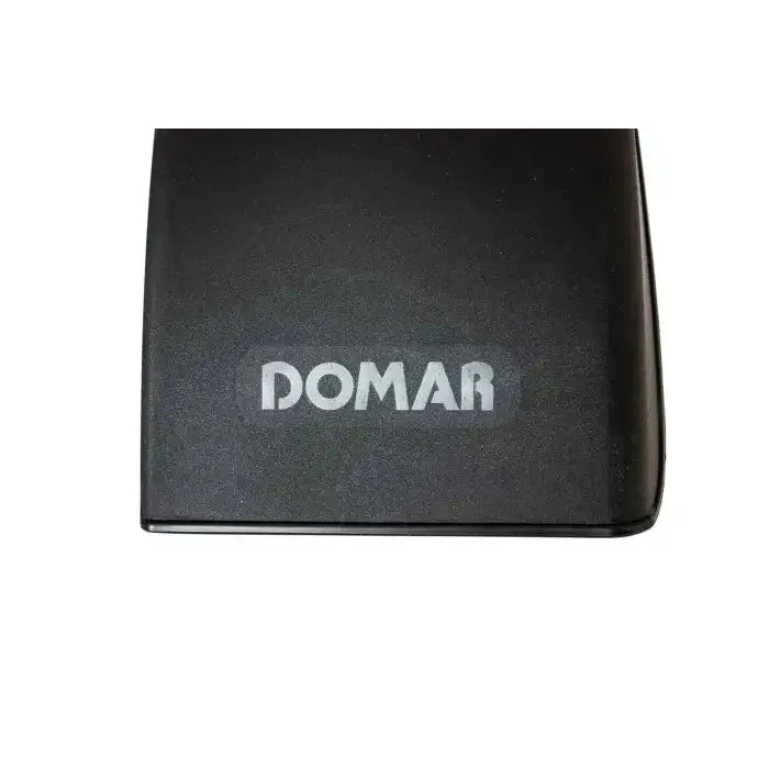Enkelt skjerm for tilhengere 13'', nærbilde av matt svart overflate med sentrert hvit DOMAR-logo.