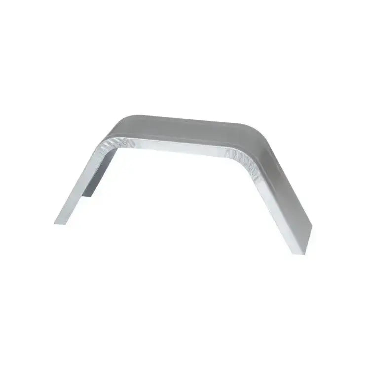 Enkelt skjerm for tilhenger 13", buet sølvfarget metall med rette ben og markerte kanter, sett fra skrå vinkel.