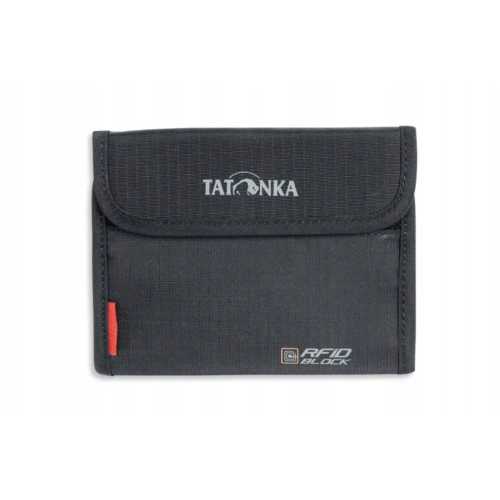 Euro Wallet RFID-beskyttet portemoné i svart, frontvisning med tydelig logo, RFID Block-tekst og rød detalj.