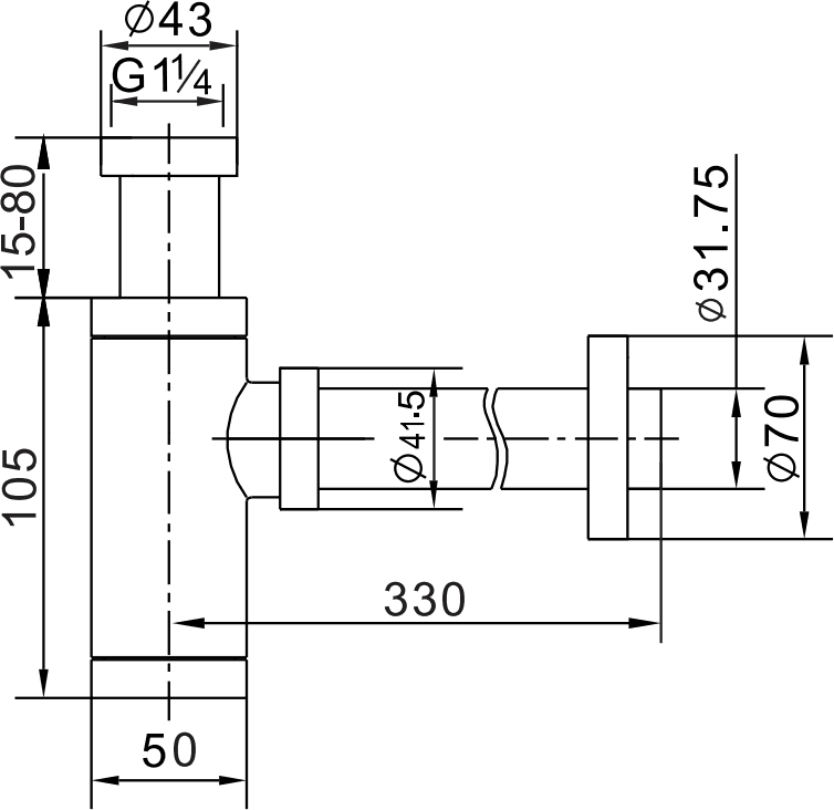 Mexen vaskeservant halvsyfon firkantet med klikk-klakk plugg, med overløp, krom - 7992660