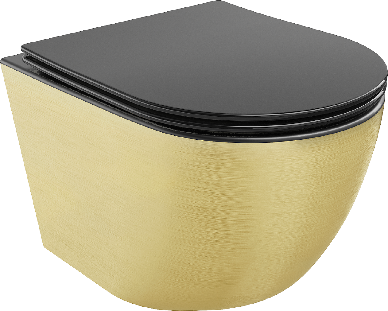 Mexen Lena toalettskål Rimless med soft-close sete, slim, duroplast, matt svart/gull linjemønster -