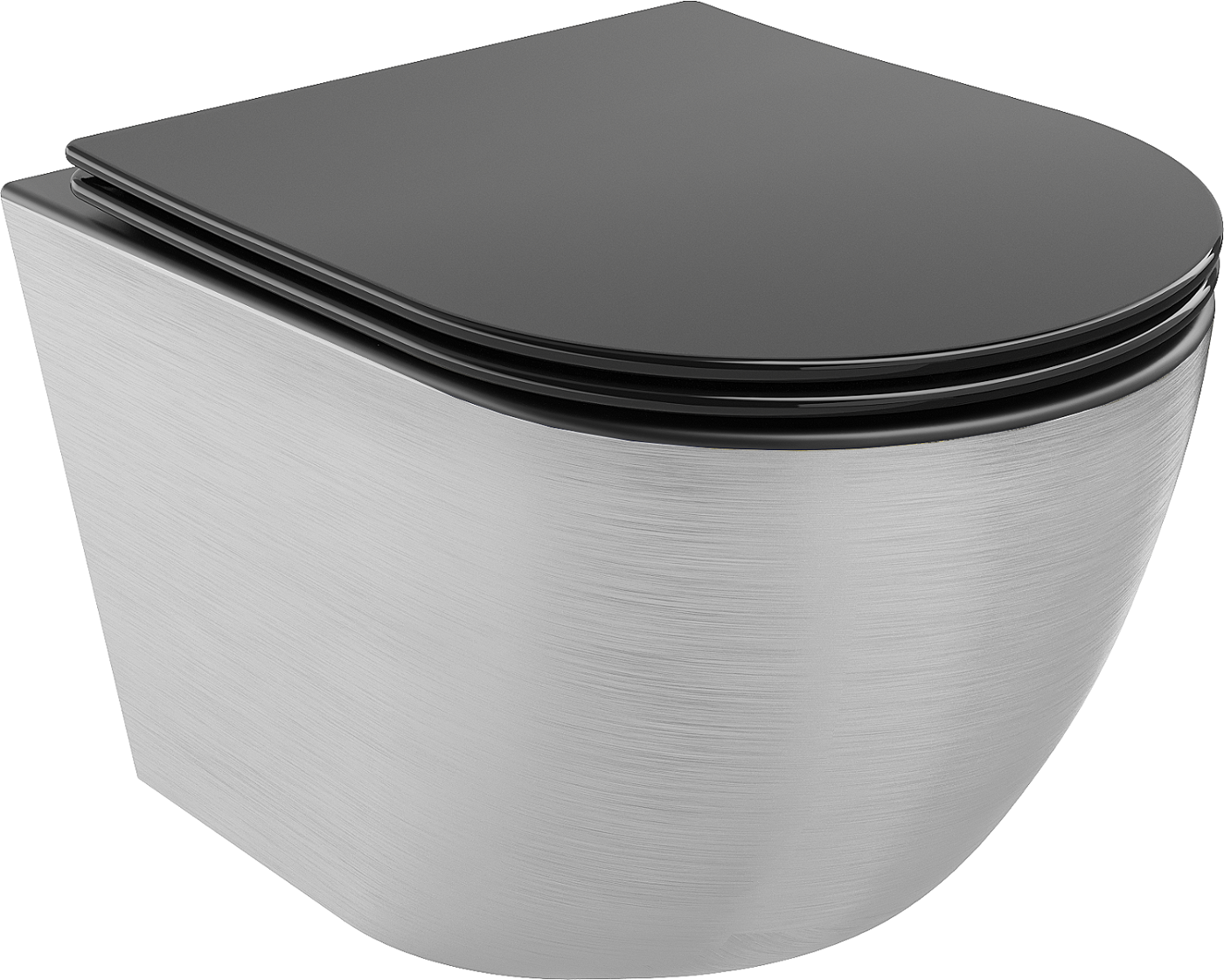 Mexen Lena toalettskål Rimless med soft-close slim sete, duroplast, matt svart/sølv linjemønster