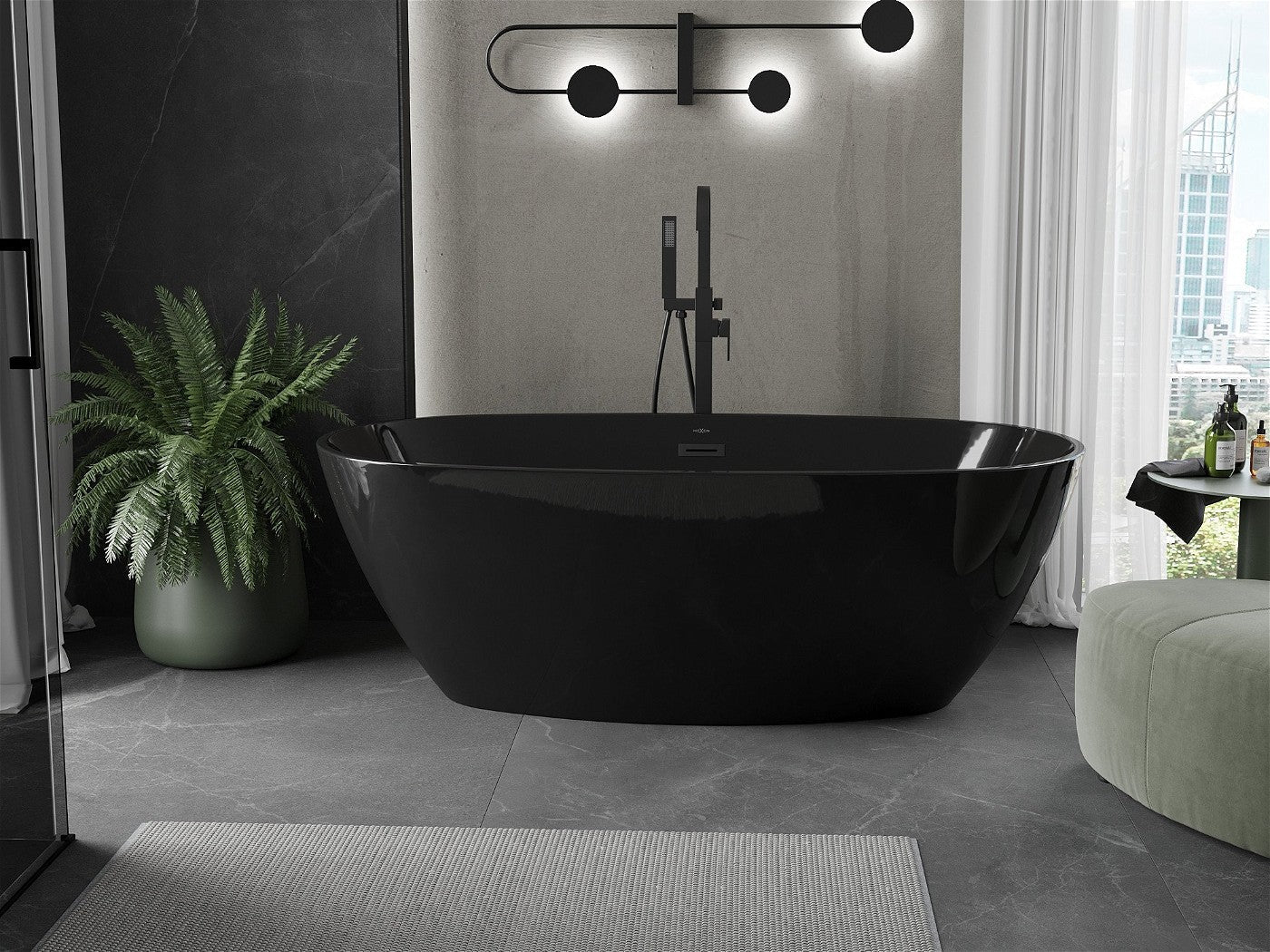 Mexen Eris frittstående badekar 170 x 85 cm, svart, med svart overløp - 53441708570-B