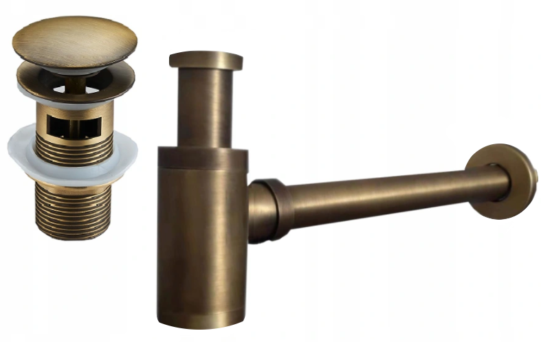 Mexen vaskeservantsifon rund med klikk-klakk plugg, med overløp, antikk bronse - 7992050