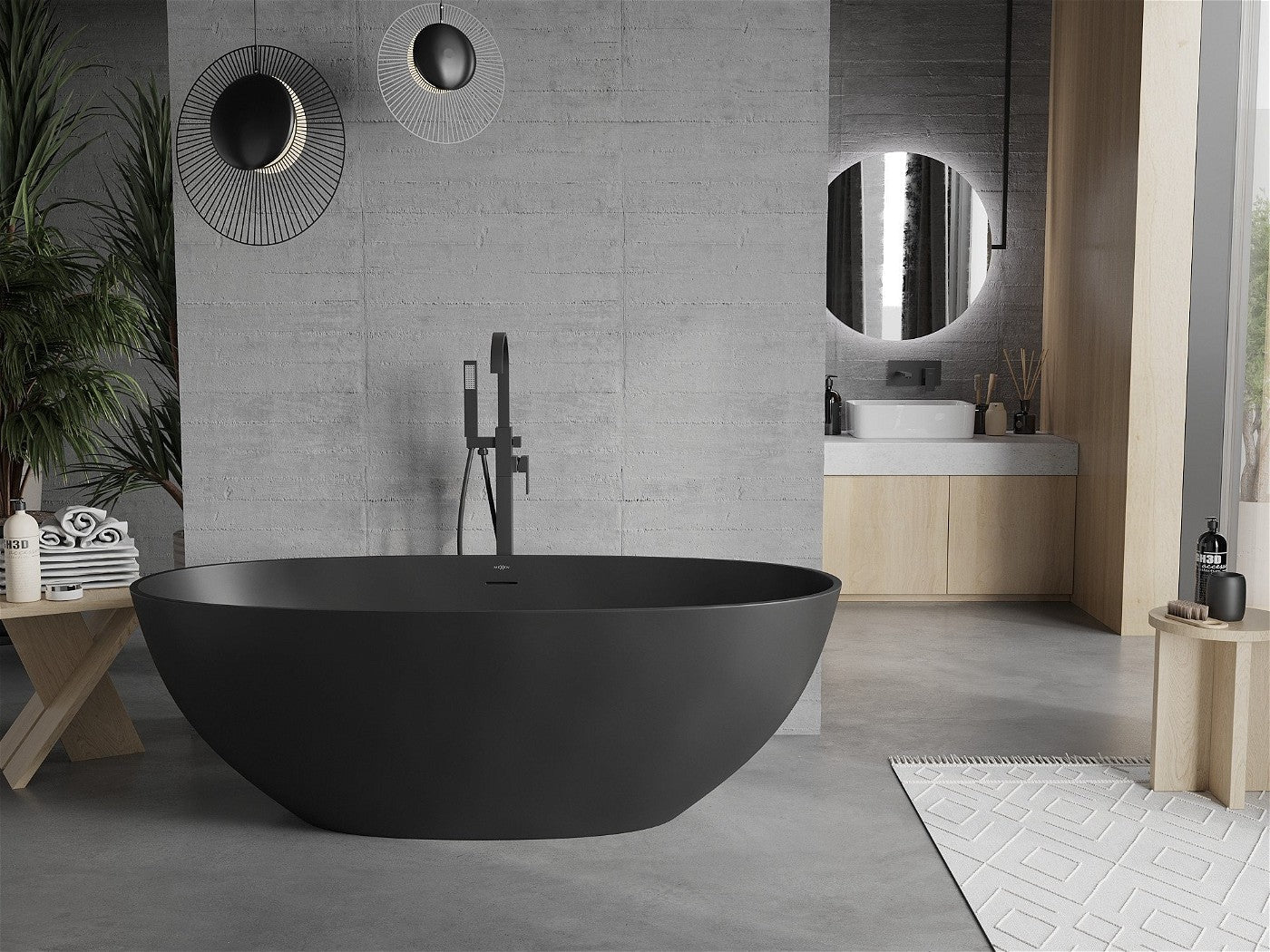 Mexen Bari frittstående badekar i kompositt 165 x 75 cm, matt svart