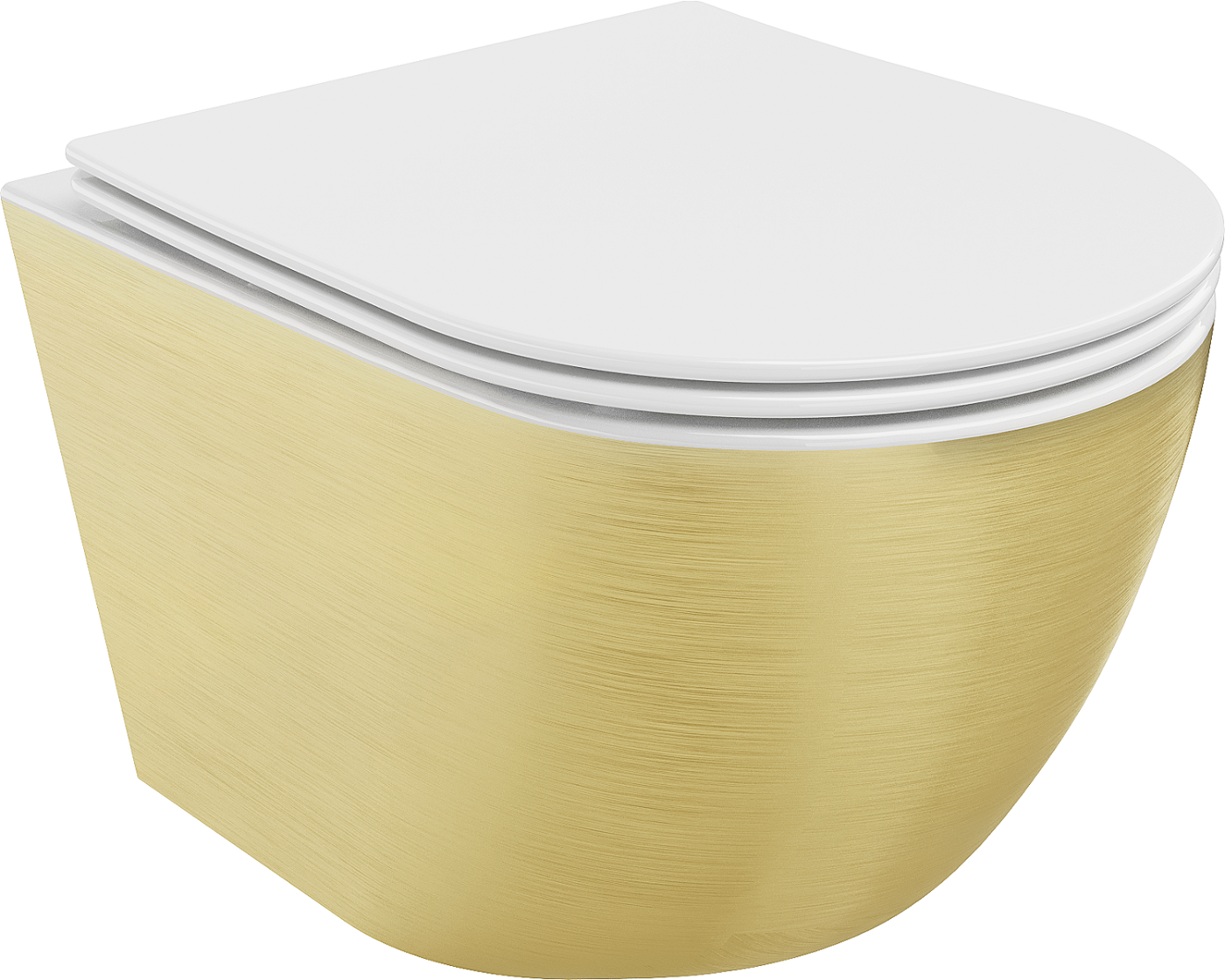 Mexen Lena rimfri toalettskål med soft-close slim sete, duroplast, hvit/gull linjemønster –
