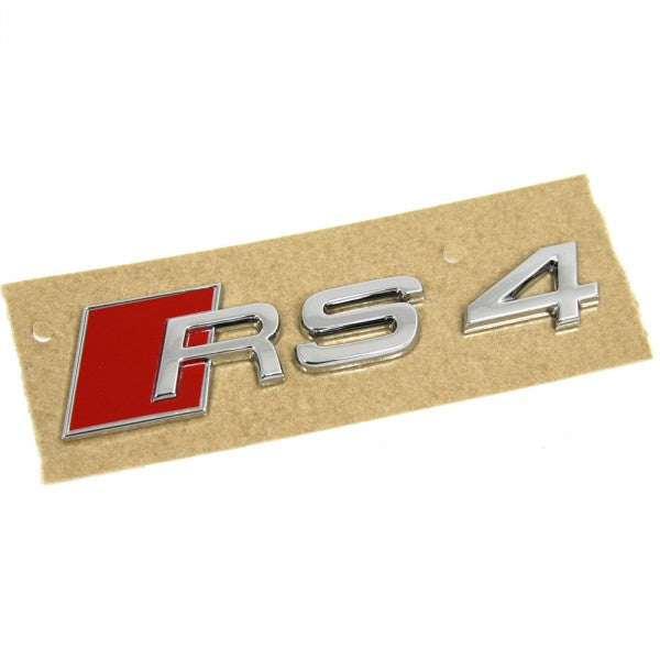 Emblem/logo til Audi RS4 Chrome i krom og rødt med perfekt passform til sidepanel