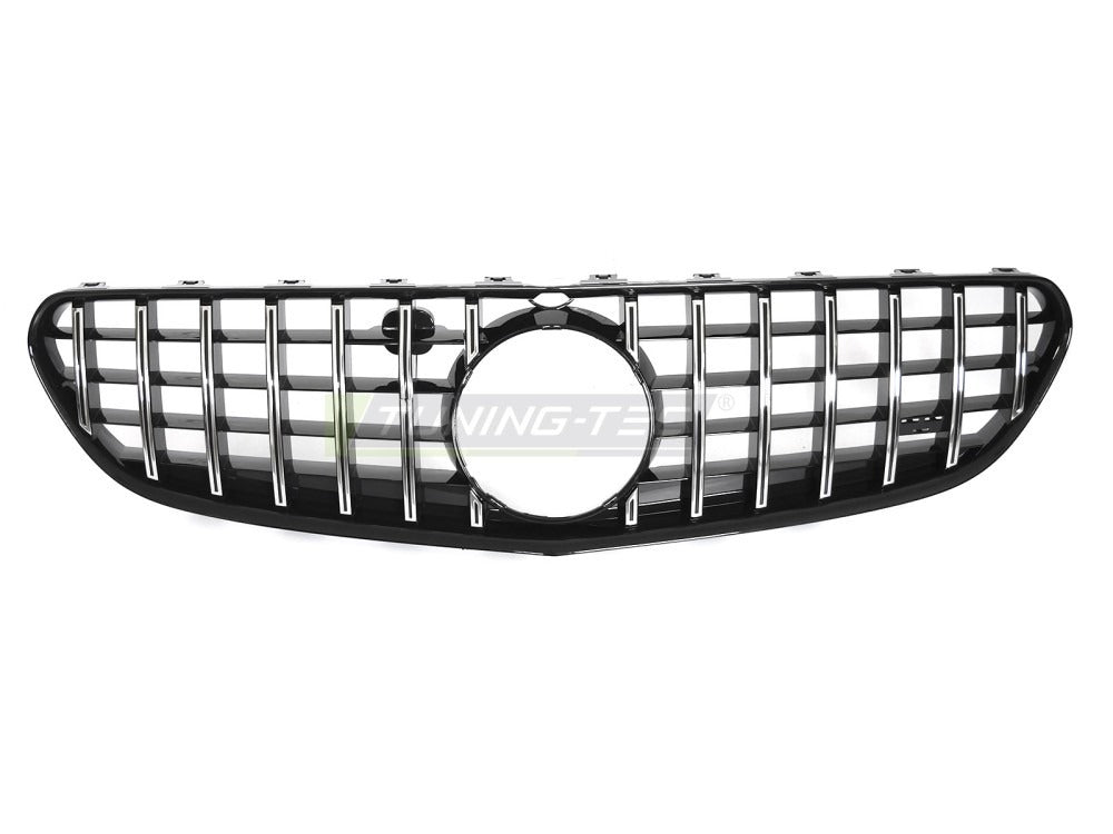Detaljbilde av Grill S-Klasse Coupe C217/Cabrio A217 14-20 krom/sort med lamellstruktur og emblemfeste.
