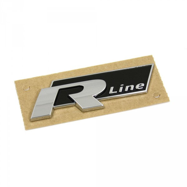 Emblem/logo til Vw R Line Chrome / Black i krom og svart med perfekt passform for karosseri og grill
