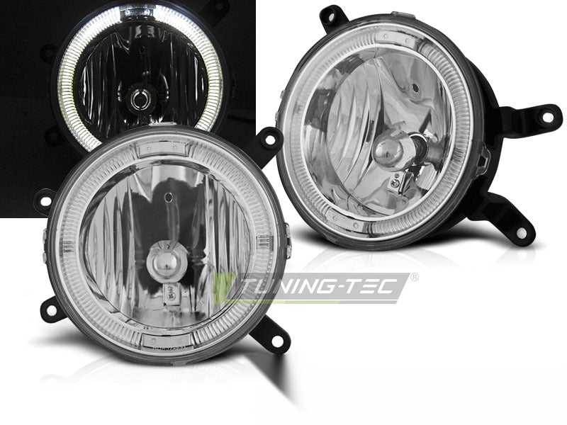Frontlykter Angel Eyes Chrome til Ford Mustang 04-09 sett rett bakfra på hvit bakgrunn.