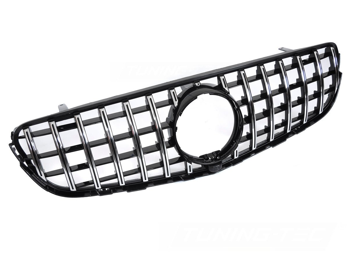Grill Sport Blank Sort Krom til Mercedes GLC W253 SUV+Coupe 15-18 sett rett forfra på hvit bakgrunn.