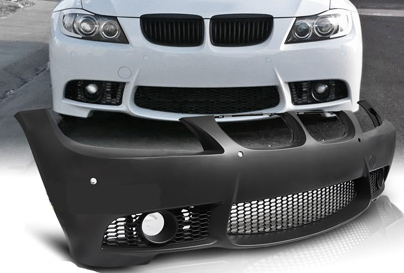 Støtfanger Foran Sport Style PDC til BMW E90 05-08 sett rett forfra på hvit bakgrunn.