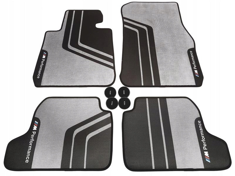 BMW OEM gulvmatter til BMW 2 Coupé (F22) / Cabriolet (F23) – Titanium Black tekstil/gummi med M Performance-logo, sett med 4