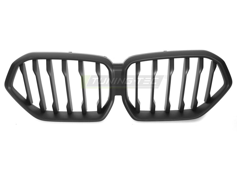 Detaljbilde av Grill X6 G06 19-23 matt sort med lamellstruktur og BMW-nyrer.