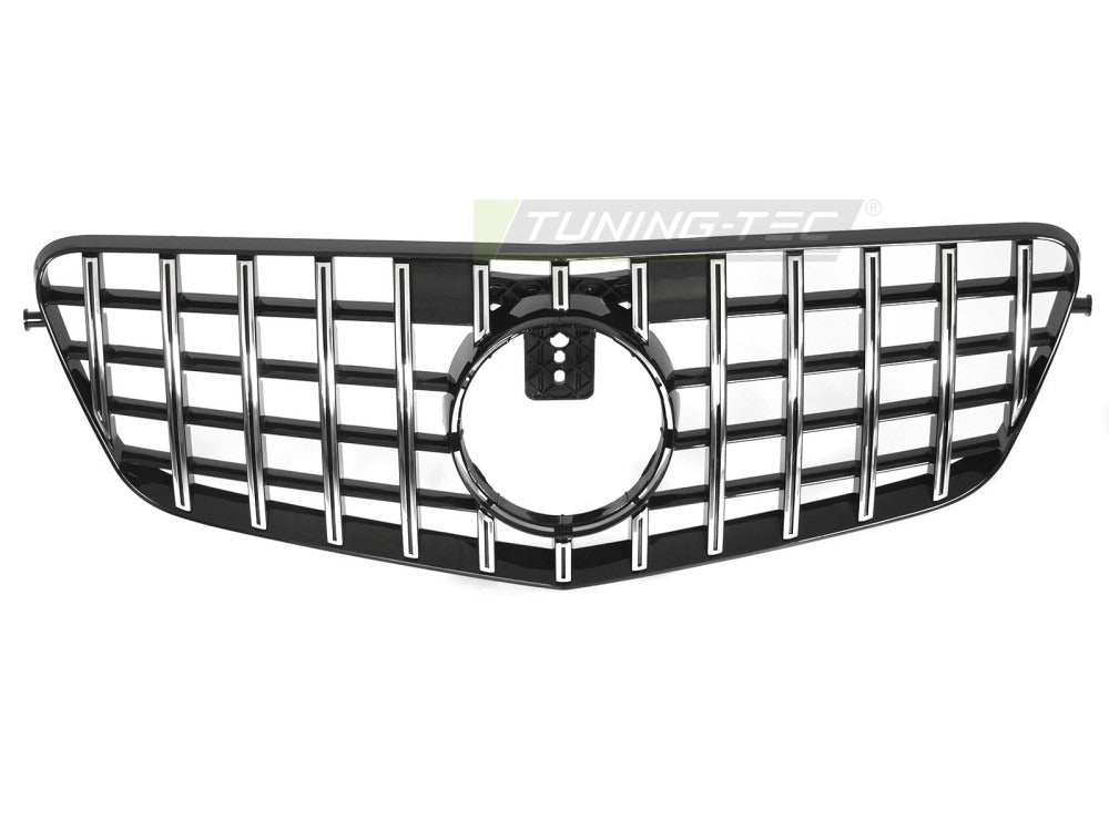 Detaljbilde av Grill Mercedes E-Klasse W212/S212 09-13 sort/krom med lamellstruktur og emblemfeste.