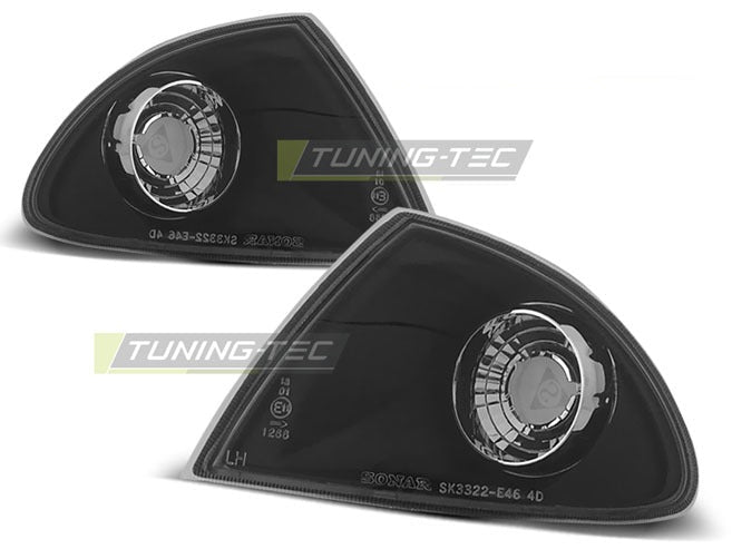 Frontblinklys Black til BMW E46 98-01 sett rett bakfra på hvit bakgrunn.