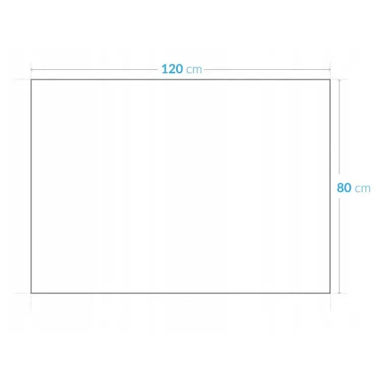 Fjell og innsjø lerretsbilde 120x80 cm, frontvisning med tydelig markerte mål og svarte kantlinjer.