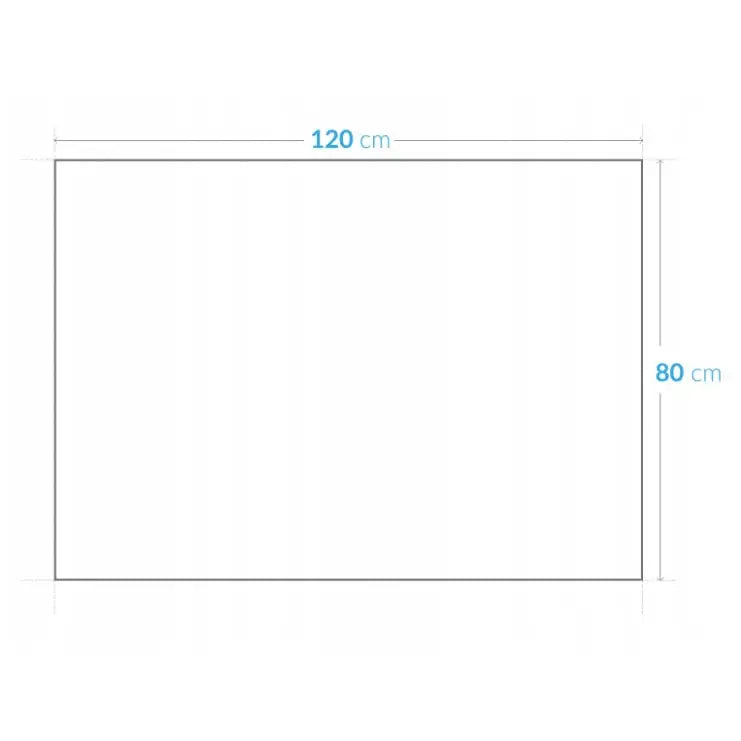 Lerretsbilde Fjell og tre, frontvisning med mål 120x80 cm markert i blått på hvit bakgrunn.