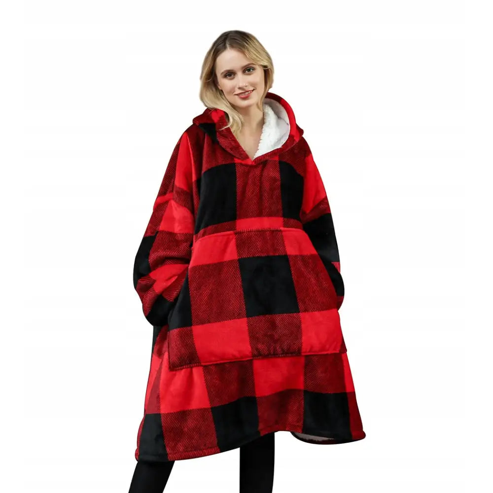 Flanellskjorte med Koc Kocobluza Varm Oversize 2i1 Rutete med Stor Komfortabel Skjortejakke